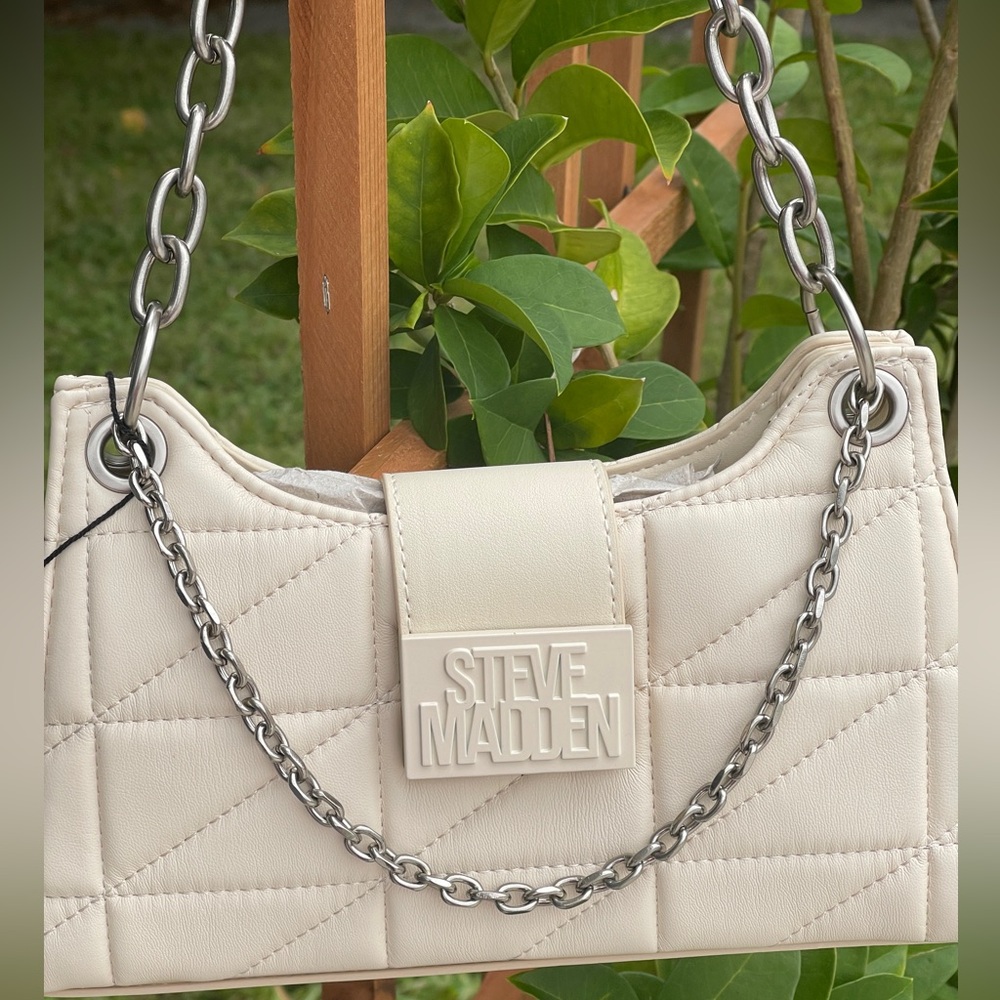 STEVE MADDEN Cream Quilted Chain Shoulder/Crossbody Bag